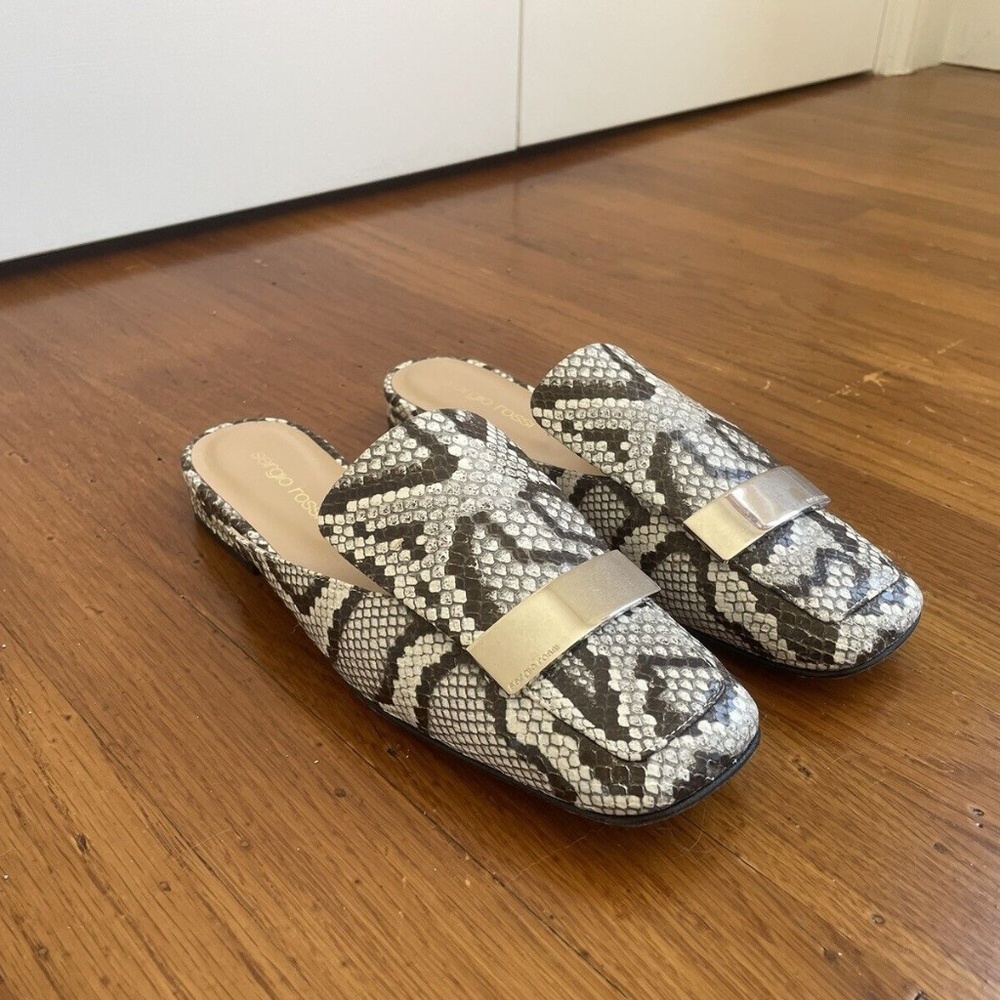 Sergio Rossi Python Print Flat Leather Mules - image 5